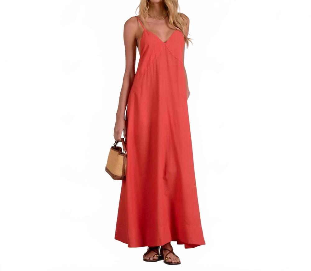 NEW ELAN havana v-neck spaghetti strap maxi dress in red